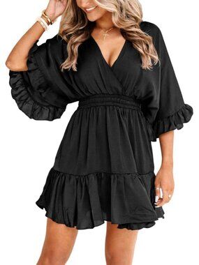 Womens V Neck Casual Dresses Summer Cute Mini Short Western Dress